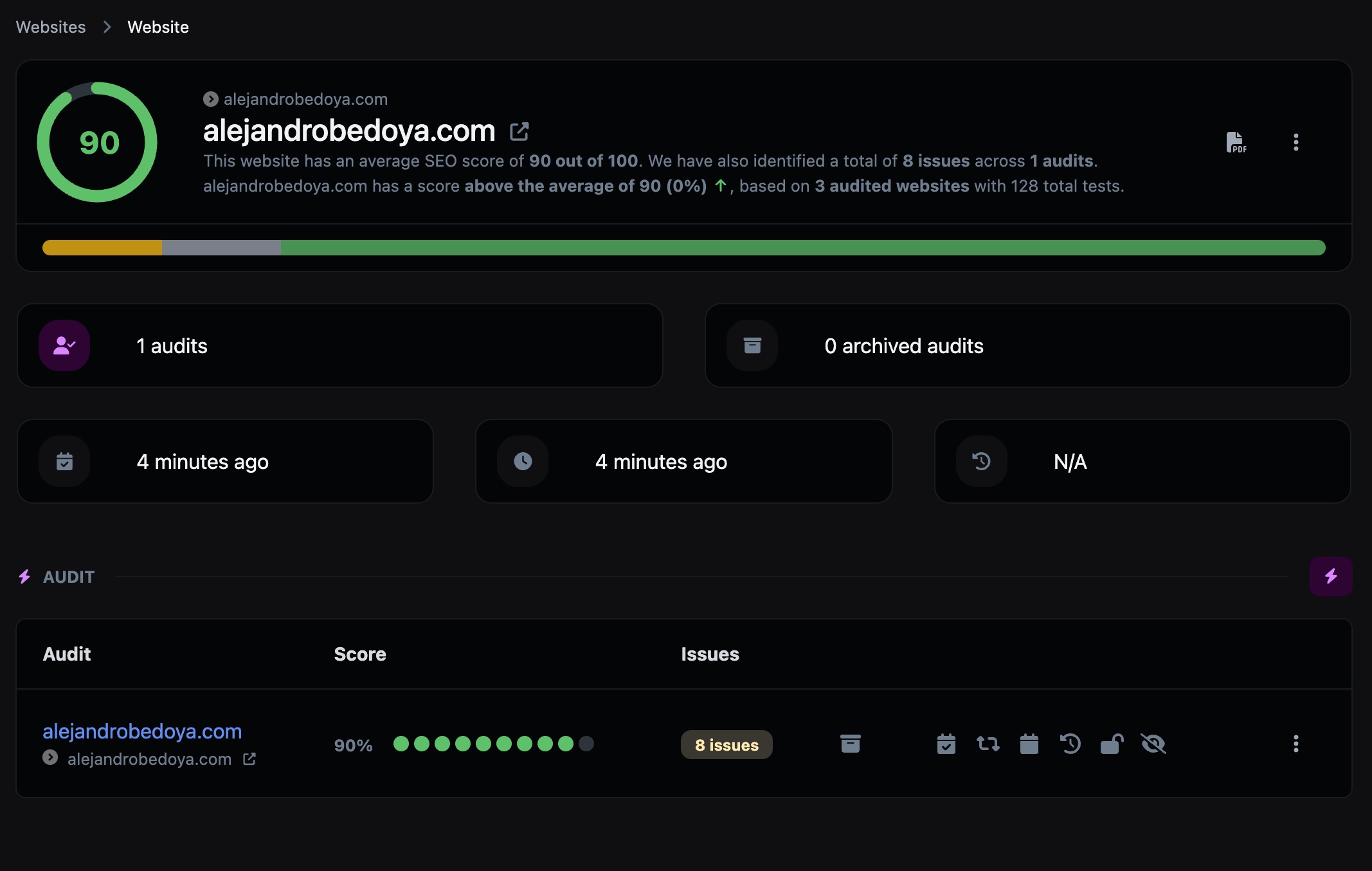 Screenshot of the app audit history tracking feature