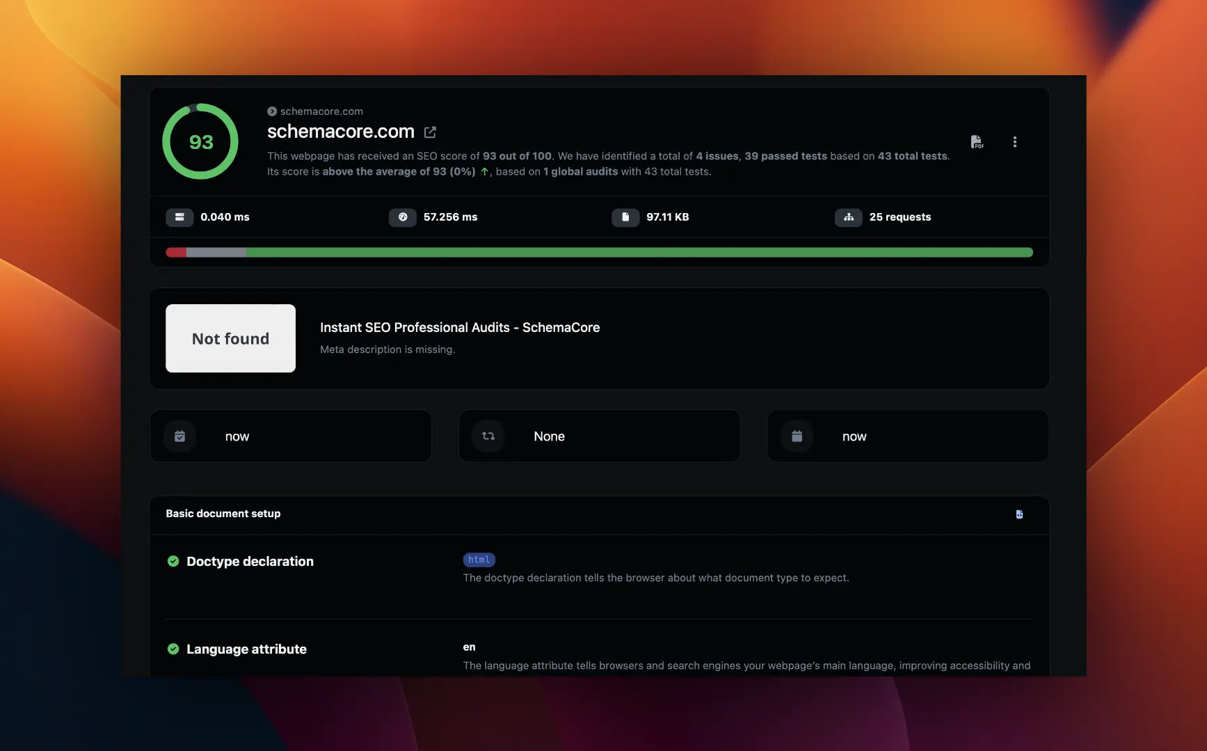 Screenshot of the app dashboard
